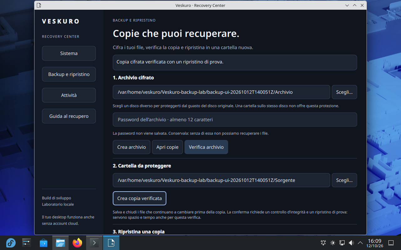 Anteprima reale di Recovery Center nella build privata Veskuro.